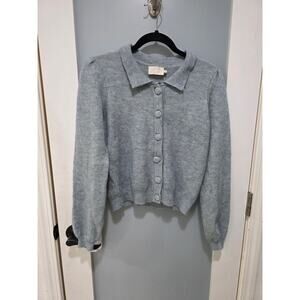 MINUS Light Teal Button Front Sweater S Soft Knit Cropped Cardigan